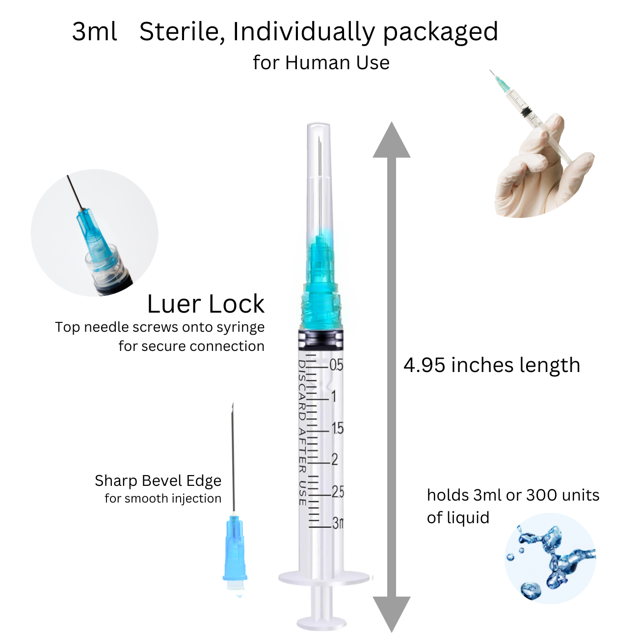 3ml, 23 Gauge x 1" Luer Lock Syringe and Needle Combo (50pk)
