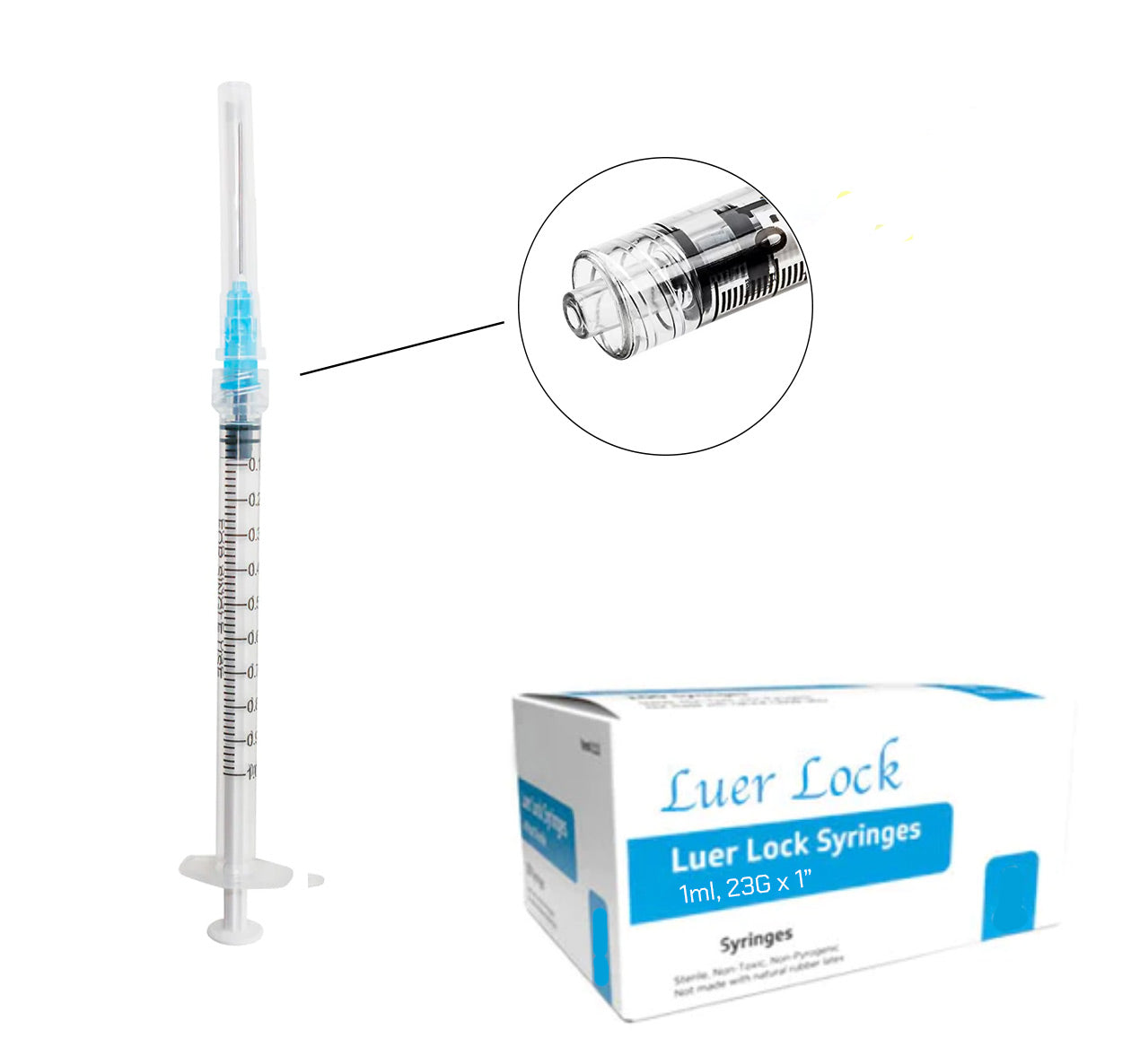 1mL, 23 Ga x 1 Inch Luer Lock Sterile Syringe Needle Combo