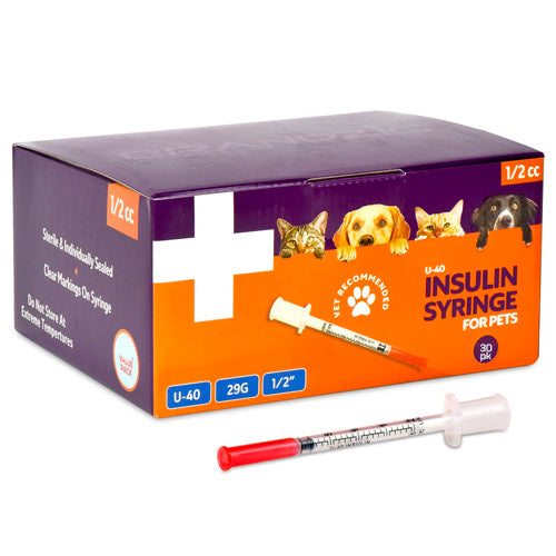 U-40 Cat Insulin Syringes 29G 1/2cc, 1/2" (30pk)