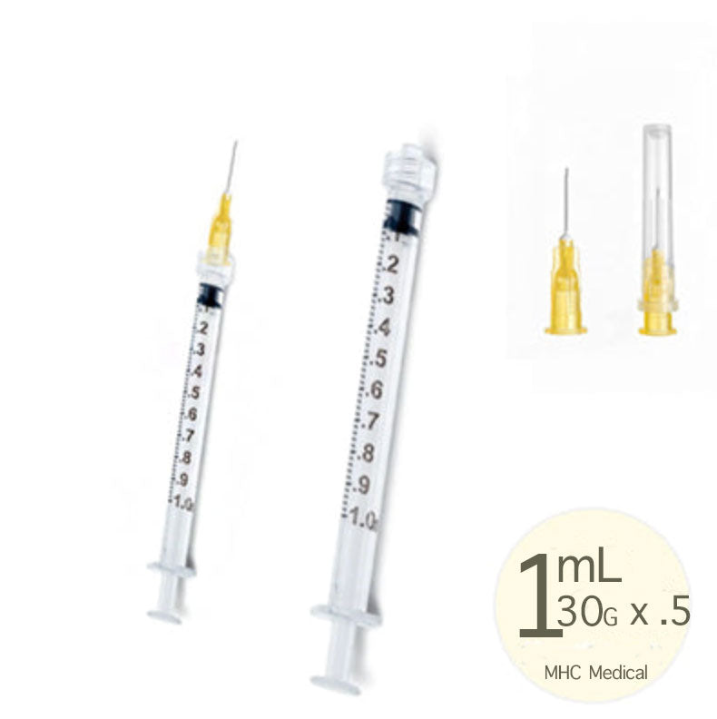 1cc, 30 Gauge x 1/2" Syringe with Detachable Needle (50pk)