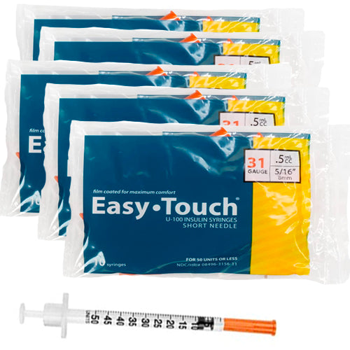Easytouch .5cc, 31G x 5/16" Diabetic Syringe with Needle (50pk)