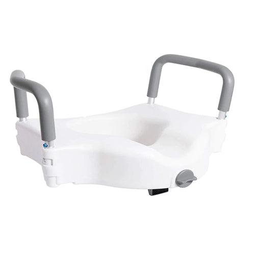 Elevated Raised Toilet Seat & Commode Riser With Removable Handles and Locking Mechanism