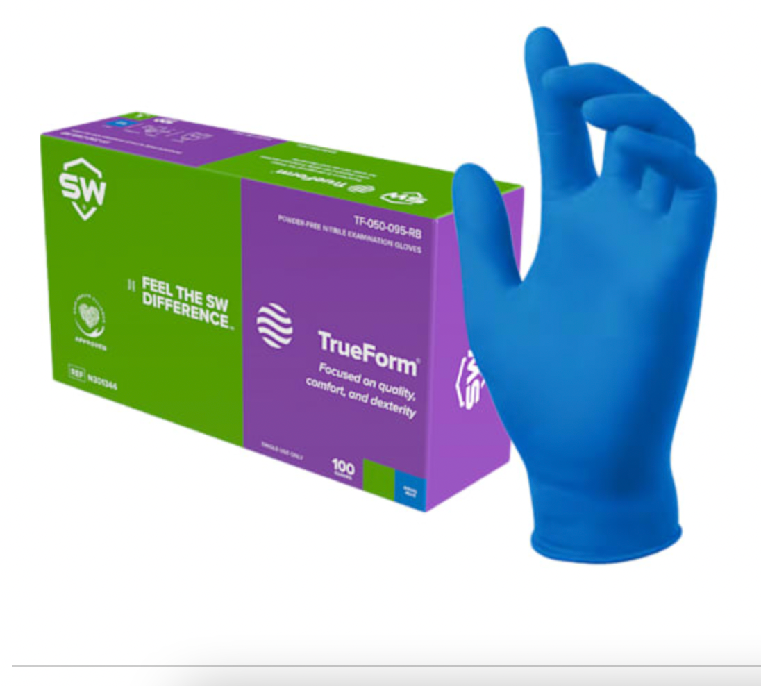 TrueForm Powder-Free Nitrile Examination Gloves - Large