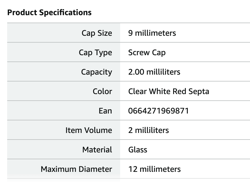 2mL Autosampler, HPLC/GC Sample Vials, with Graduations (30 vials)