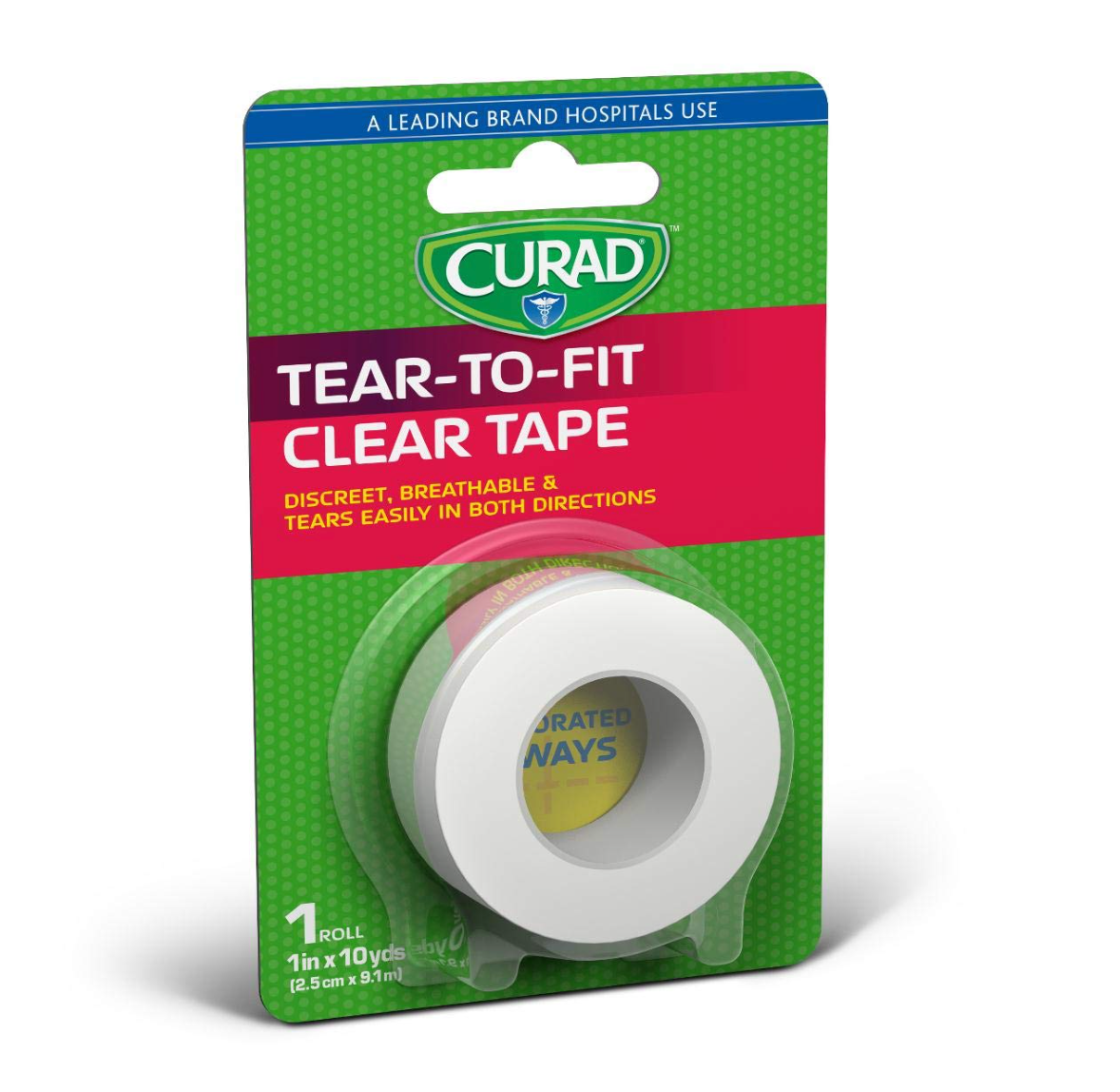 Curad Transparent Adhesive Plastic Tape, for Dressings, IVs, and Tubing, 1" x 10 yd