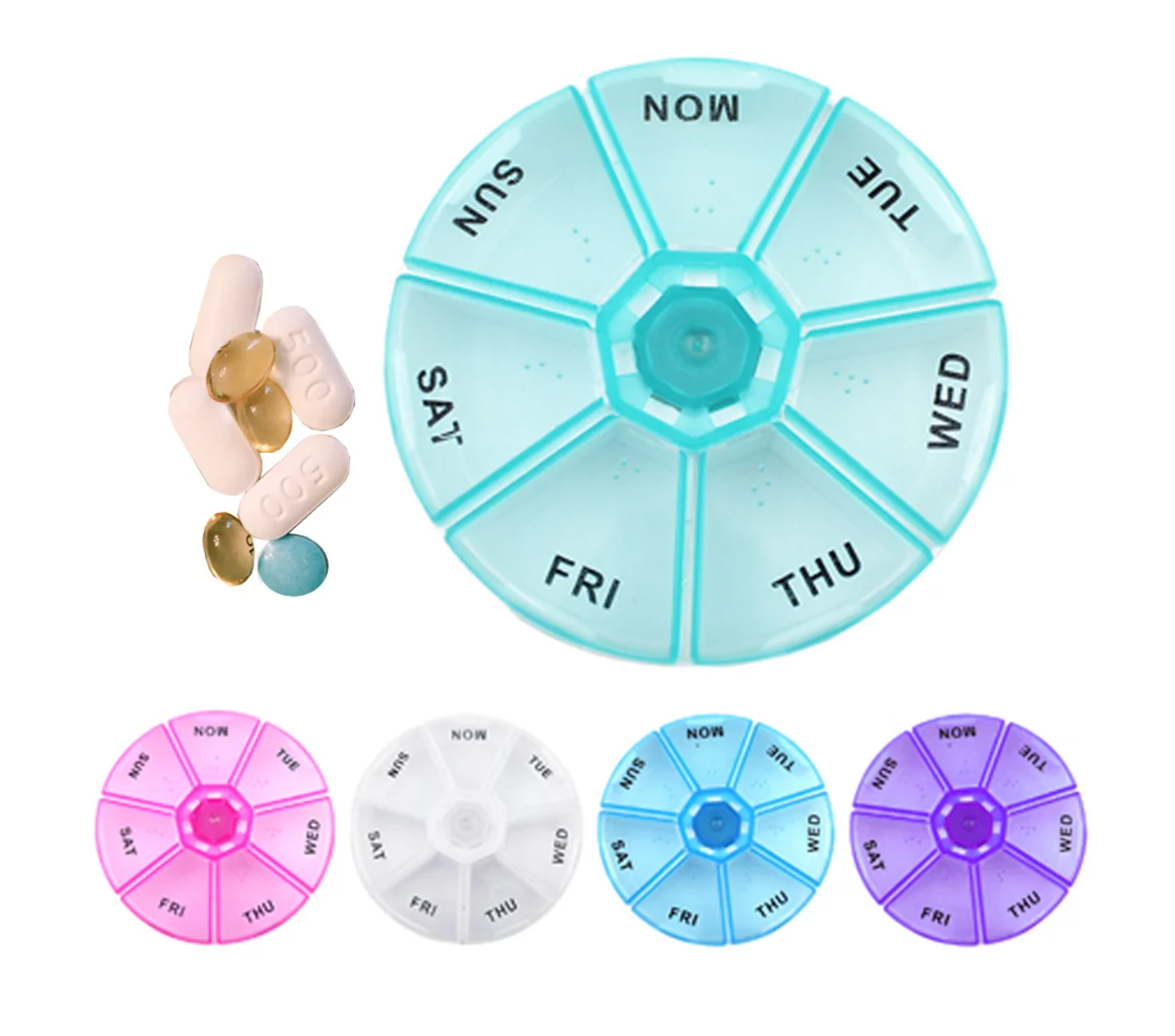 7 Day Weekly Round Portable Pill Box