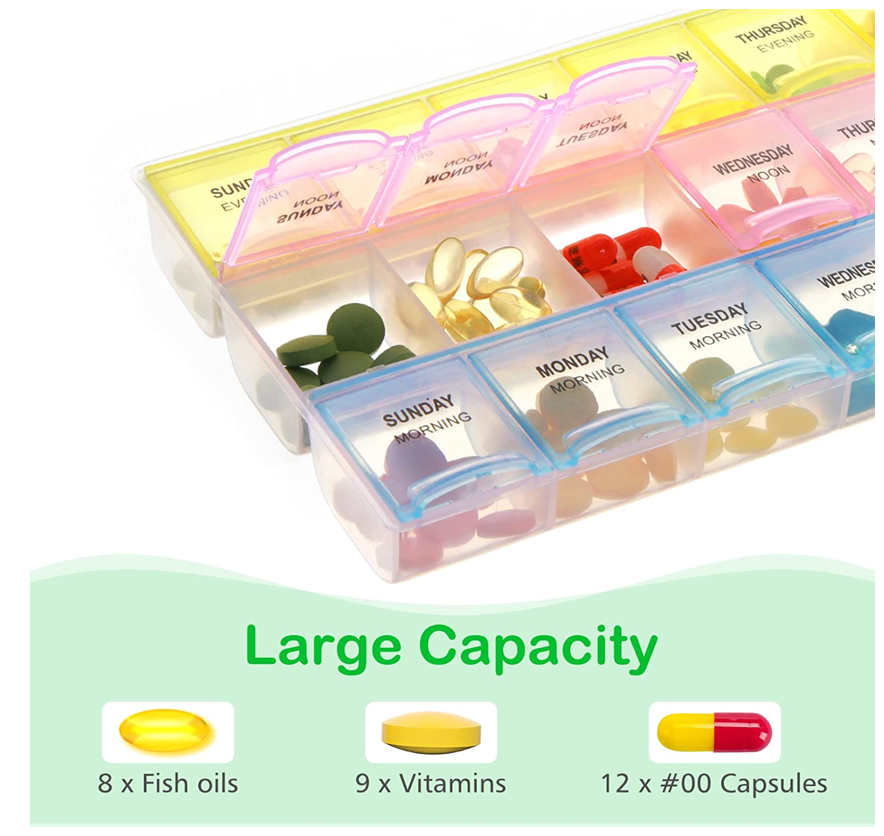 Large 3 Times A Day 7 Day Weekly Travel Pill Organizer