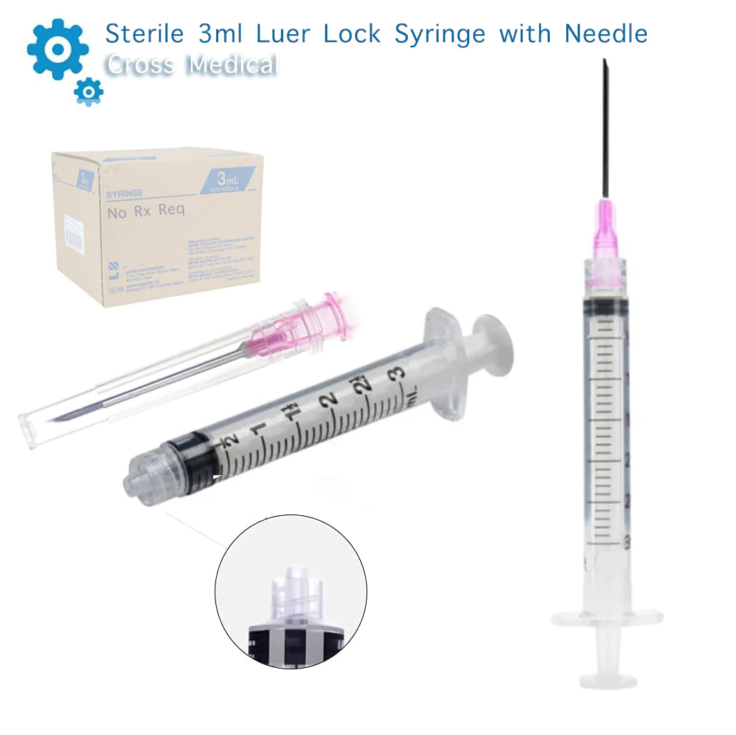 3ml, 30 Gauge x .5inch" Luer Lock Syringe and Needle Combo (50pk)